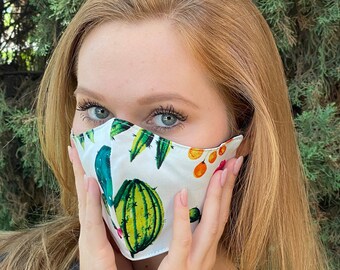 Adjustable Face Mask Cactus Print Cotton Mask, With Filter, Washable, and Reversible Made in USA