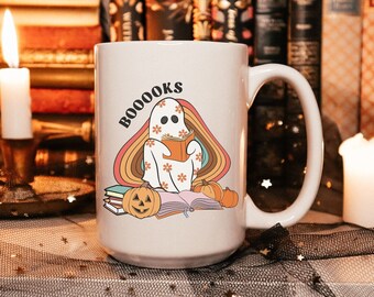 Ghost Reading Book Halloween Mug: Bookish Coffee Cup