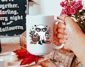 Taza de fantasma de Halloween: Lindo Boo con café, temporada espeluznante