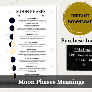 Moon Phases Meanings, Moon Phases Definitions, Lunar Phases, Moon Phases Printable, Book of Shadows, Effects of the Moon, Phases of the Moon