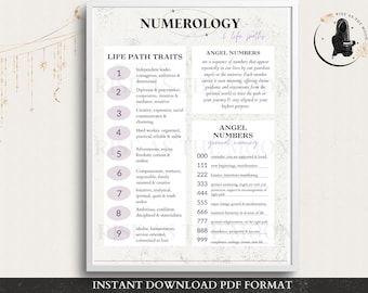 Hoja de trucos de numerología: Números angelicales, fundamentos del camino de vida (PDF imprimible)