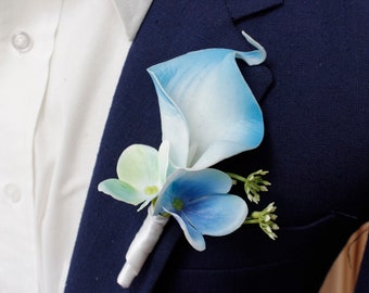 Boutonnière-souvenir toucher doux artificiel Calla lily, épingle incluse