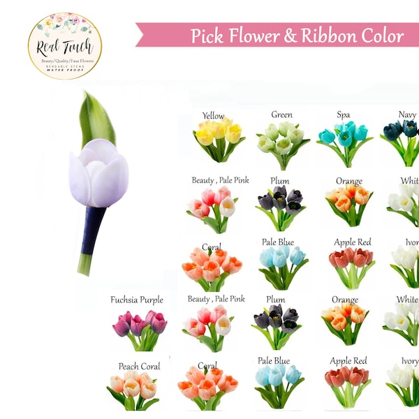 Real touch Tulip Boutonniere-Pick ribbon and Flower color-Pin included