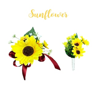 Artificial Sunflower Corsage Boutonniere-Pick Ribbon color