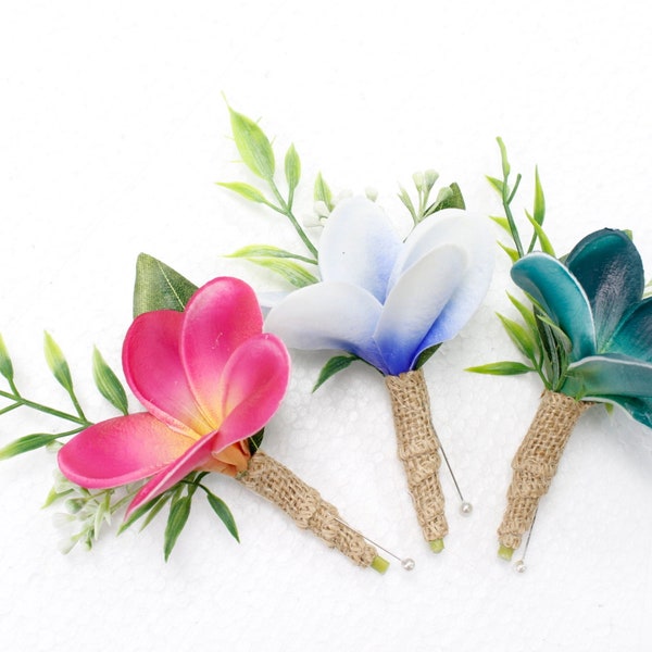Boutonniere-Real touch Artificial Frangipani plumerias -choose flower color