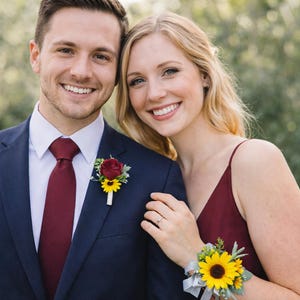 Artificial Sunflower Corsage Boutonniere-Handmade in GA-perfect for outdoor events
