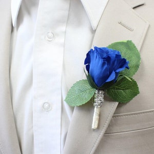 Boutonnière-Belle fleur artificielle de souvenir de bouton de rose fabriquée à la main-Votre choix de couleurs de ruban et de rose Épingle incluse image 8