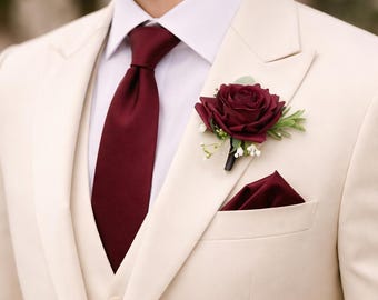 Premium Quality-Moisturized Coating- Artificial Real touch large bloom rose boutonniere-Pin included