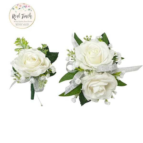 Crafted in Georgia, USA – Real Touch Rose Baby's Breath natural Corsage Boutonniere-keepsake perfect for prom wedding events