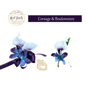 Coral Real Touch Calla Lilie Orchid Corsage Boutonniere-Pick Bandfarbe