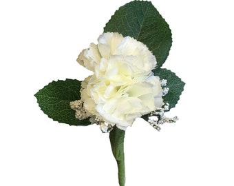 Boutonniere:artificial Carnation with baby breath-White and Ivory color available