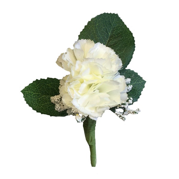 Boutonniere:artificial Carnation with baby breath-White and Ivory color available