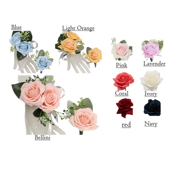 Premium Levensechte real touch Rose corsage boutonniere Bellini Oranje Blauw marine lavendel roze rood ivoor wit