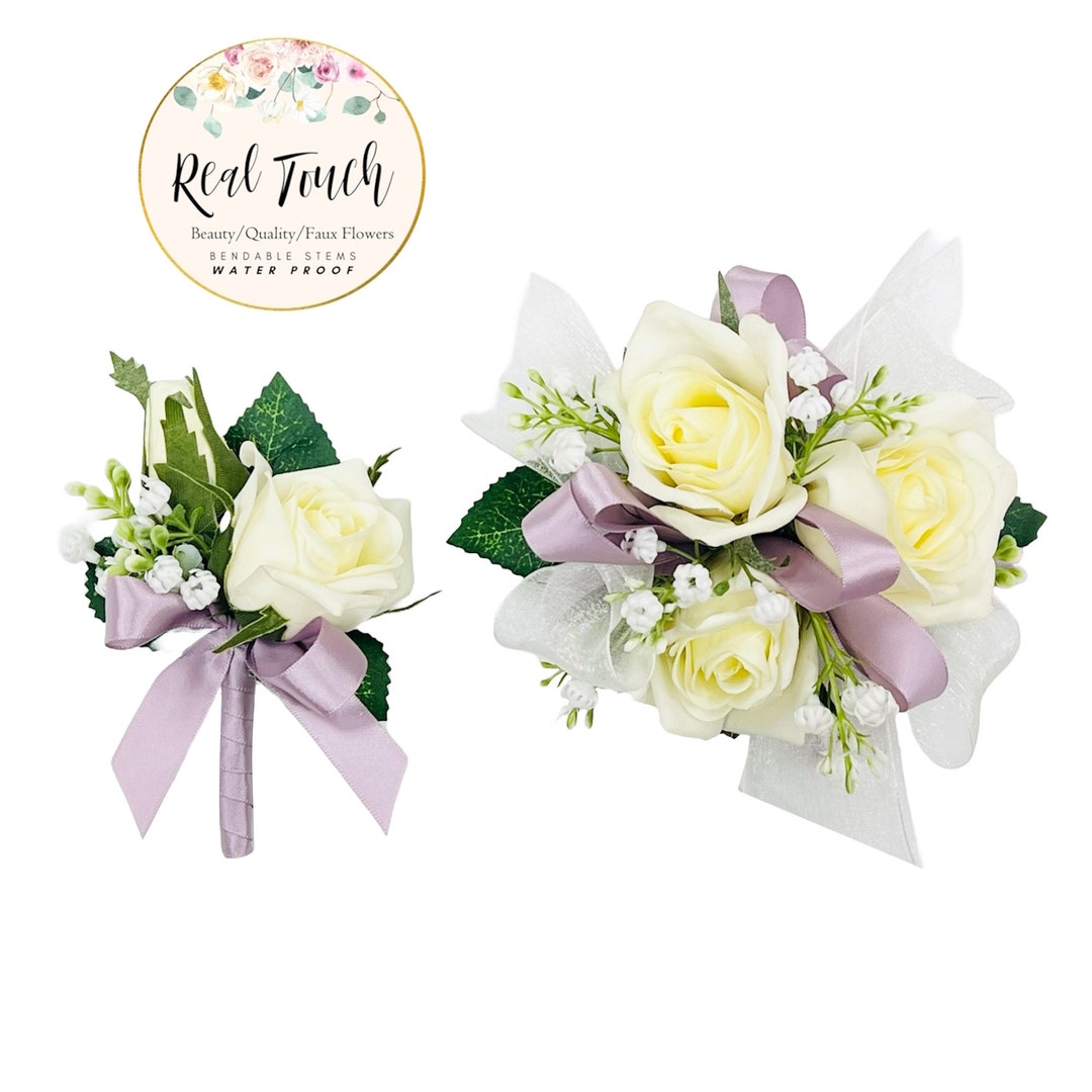 Real Touch Artificial Wrist Corsage Boutonnierepick RIBBON Colorprom