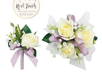 Boutonnière de corsage de poignet artificiel au toucher réel-PICK RIBBON COLOR-prom homecoming événements de mariage