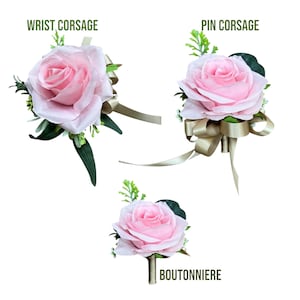 Weiches rosa künstliche Rose Handgelenk Corsage Boutonniere-Pick Bandfarbe