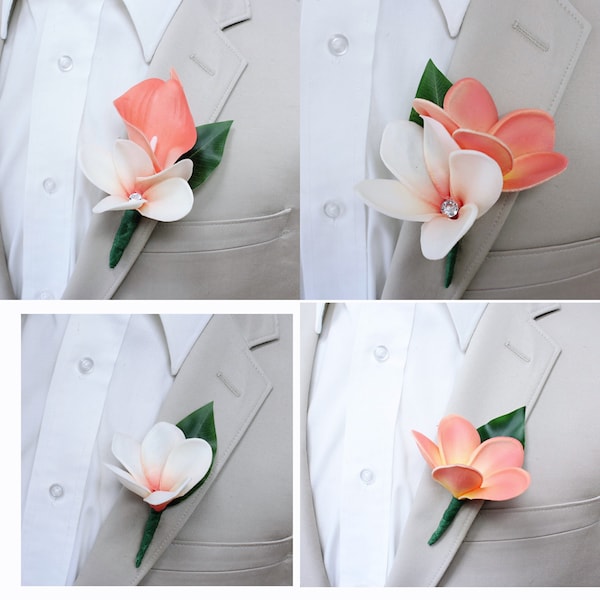 Boutonnière-touch artificial Calla lily Plumerias Frangipani sangria