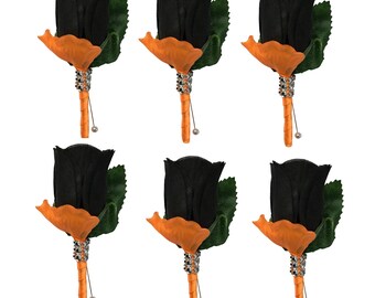 Ensemble de 6 épingles artificielles à tête de boutonnière-noir orange Halloween Thanksgiving automne mariage thème-perle incluses