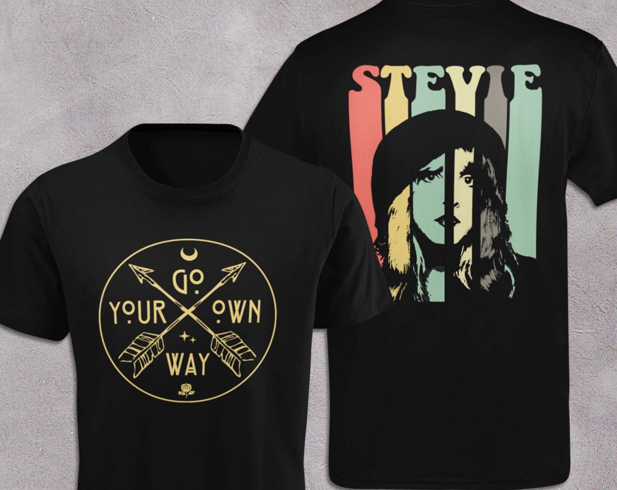 Discover Stevie Nicks | Front & Back Print Unisex T-Shirt | Go Your Own Way | 1970's Vintage Retro Design | Rhiannon | Rumours | Edge Of Seventeen