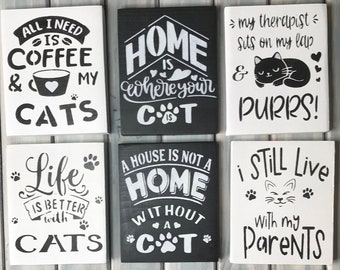 Farmhouse Wooden Cat Signs, Tiered Tray Decor, Shelf Sitter
