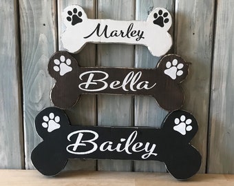 Custom Wood Dog Sign, Personalized, Bone, Paw Print, Shelf Sitter, Farmhouse