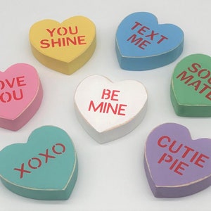 Valentine Custom Wood Conversation Hearts, Candy Hearts, Hand Painted, Valentine's Day, Pastel, Tiered Tray, Love Gift,