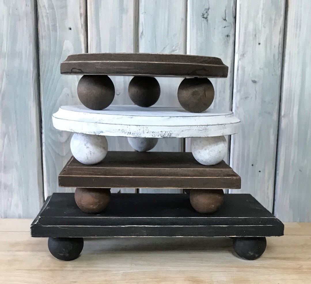 Farmhouse Wood Riser, Round, Rectangle, White Distressed, Black, Brown ...