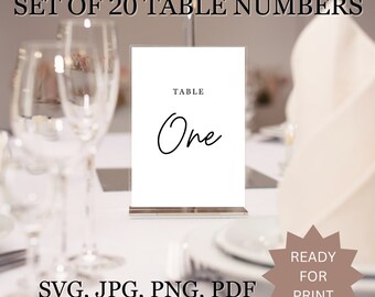 Set of 30 Elegant Table Numbers - printable, wedding, cricut ready - 5x7 (A5) - includes svg, jpg, png, pdf ready to print, digital