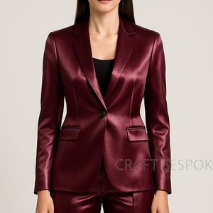 Women Dark Maroon Satin Suit, Women’s Office Suit, Two Piece Pantsuit, Elegant Formal Suit, Stylish Wedding Bridesmaids, Prom Night Suit.