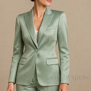 Women Satin Two Piece Suit, Women Prom Suit, Brides Wedding Suit, Luxury Satin Pantsuit, Brides Wedding Suit, Office Formal Suit.