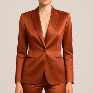 Women Rust Satin Suit, Rama Green Formal Pantsuit, Classic Formal Suit, Prom Night Suit, Elegant Formal Wedding Suit Set.