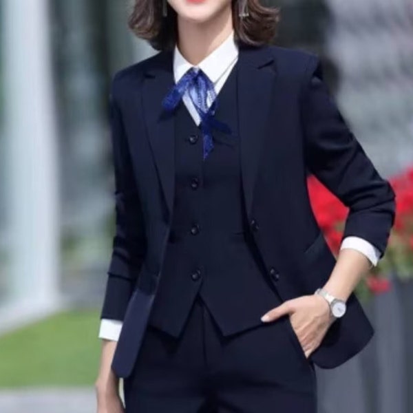 women three piece suit for office wear in black color/black color/two piece suit/top/Womens suit/Womens Suit Set/Wedding Suit.