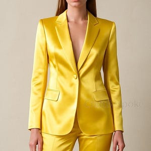 Yellow Women’s Blazer and Pants Set, Chic Womens Pants Suit, Formal Pantsuit for Women, Tailored Suit for Weddings, Office, Handmade Suit.