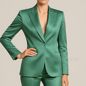 Women Rama Green Satin Suit, Rama Green Formal Pantsuit, Classic Formal Suit, Prom Night Suit, Ceremony Suit, Bridal Wedding Suit.
