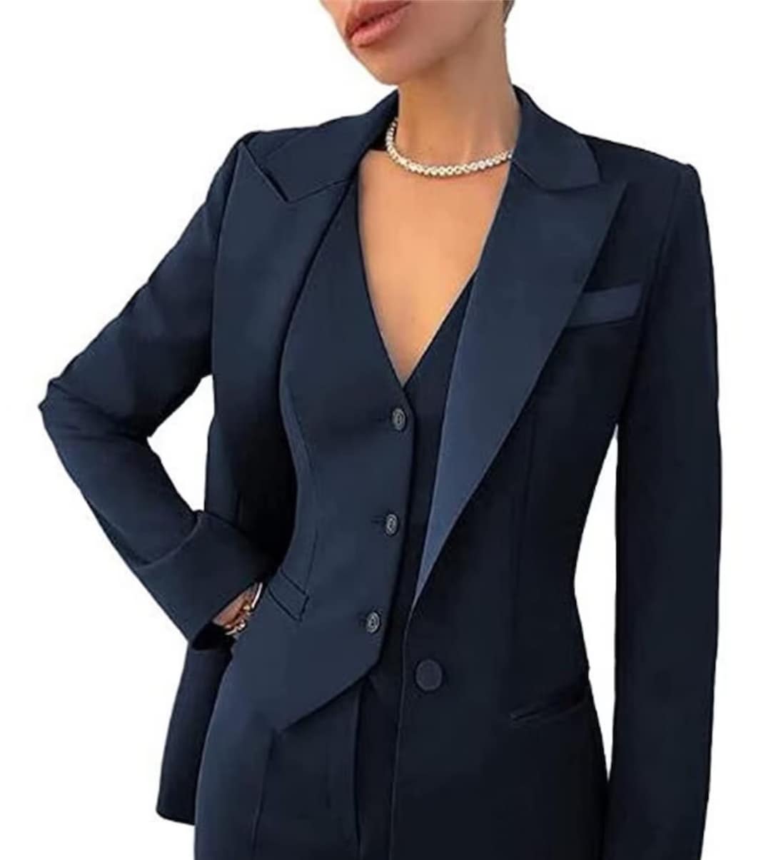 Women Three Piece Suit in Satin in Blue Color/blue Color/two Piece Suit