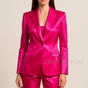 Women Pink Satin Suit, Women’s Office Suit, Pink Two Piece Pantsuit, Stylish Wedding Bridesmaids, Prom Night Suit, Elegant Formal Suit.