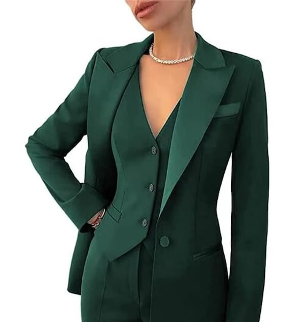 Green Suit for Women, Three Piece Suit, Top, Womens Suit, Womens Suit Set,  Wedding Suit, Womens Coats Suit Set 