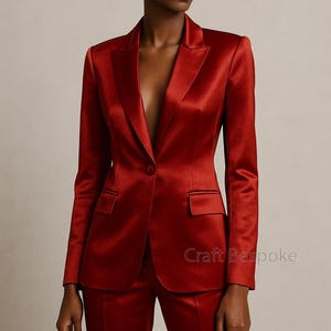 Women Satin Two Piece Suit, Women Prom Suit, Brides Wedding Suit, Luxury Satin Pantsuit, Brides Wedding Suit, Office Formal Suit.