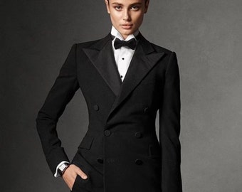 women double breasted two piece suit in black color/black suit//two piece suit/top/Women's suit/Women's Suit Set/Wedding Suit.