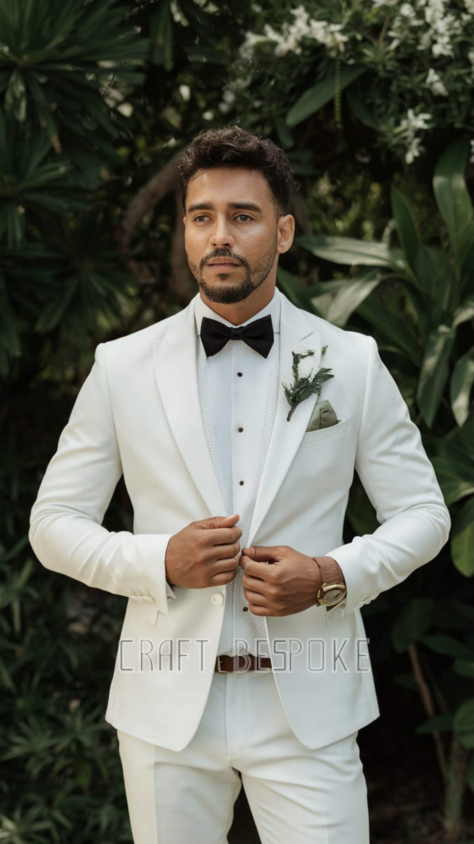 Pretty Color Matching Man's Wedding Suit White 2 Pieces Slim Fit Men's Suits