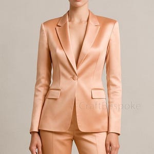 Peach Formal Two Piece pants set for Women, Women’s Pink Suit, Prom Dinner Suit, Tapered Pantsuit, Peach Blazer Trouser Women&#39;s, Custom Suit
