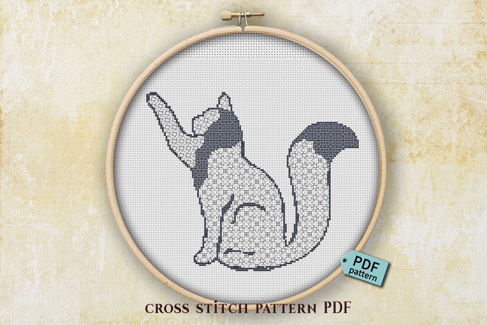 Black and white Cat cross stitch pattern PDF Etsy