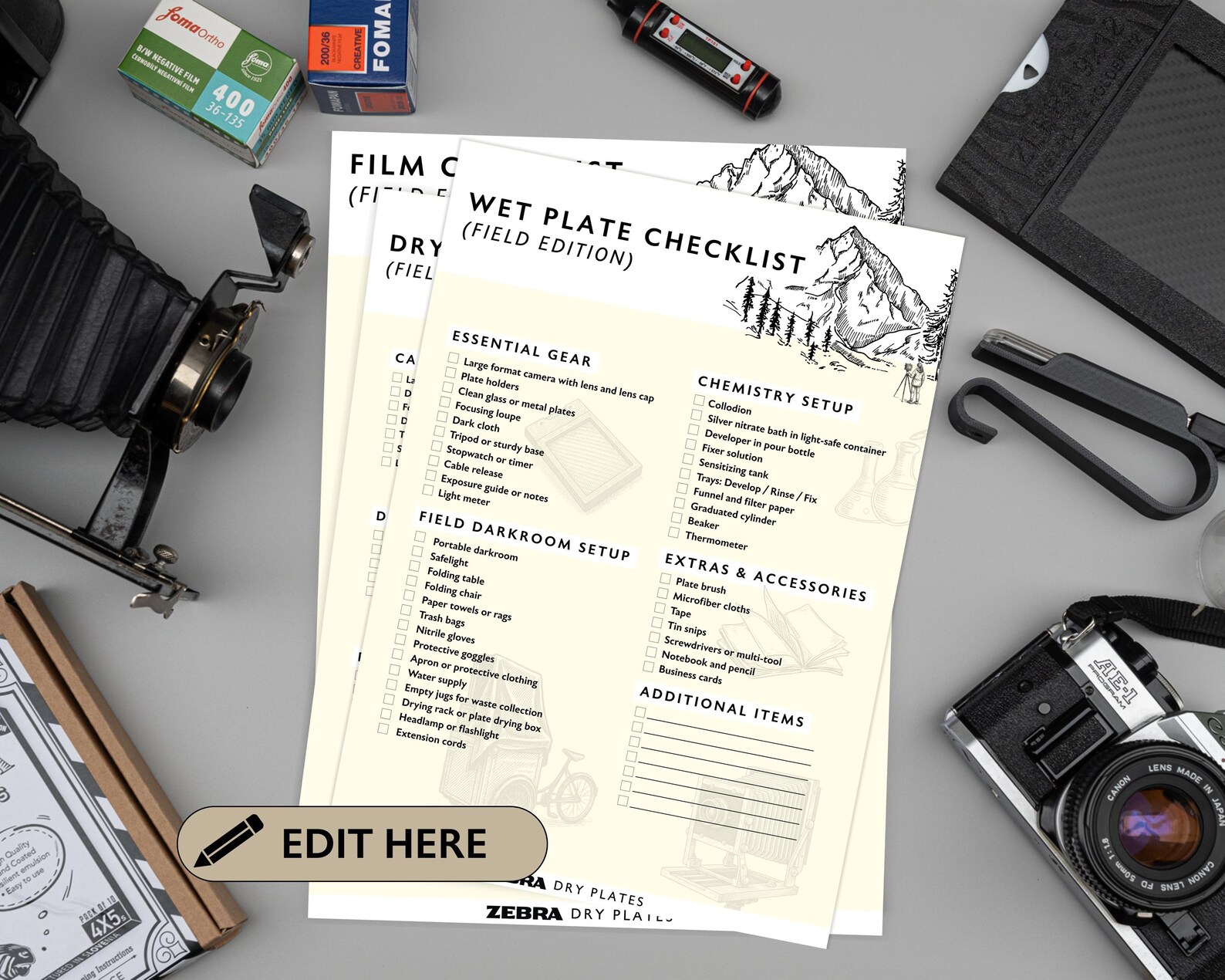 Wet Inflatable Checklist Wet Plate Checklist - Field Edition, Editable, Collodion List, Large ...