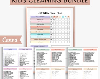 Editable Chore Chart Bundle for Kids | Cleaning Checklist | Chore Chart Template for Kids | ADHD Cleaning | Cleaning Schedule | PDF Bundle