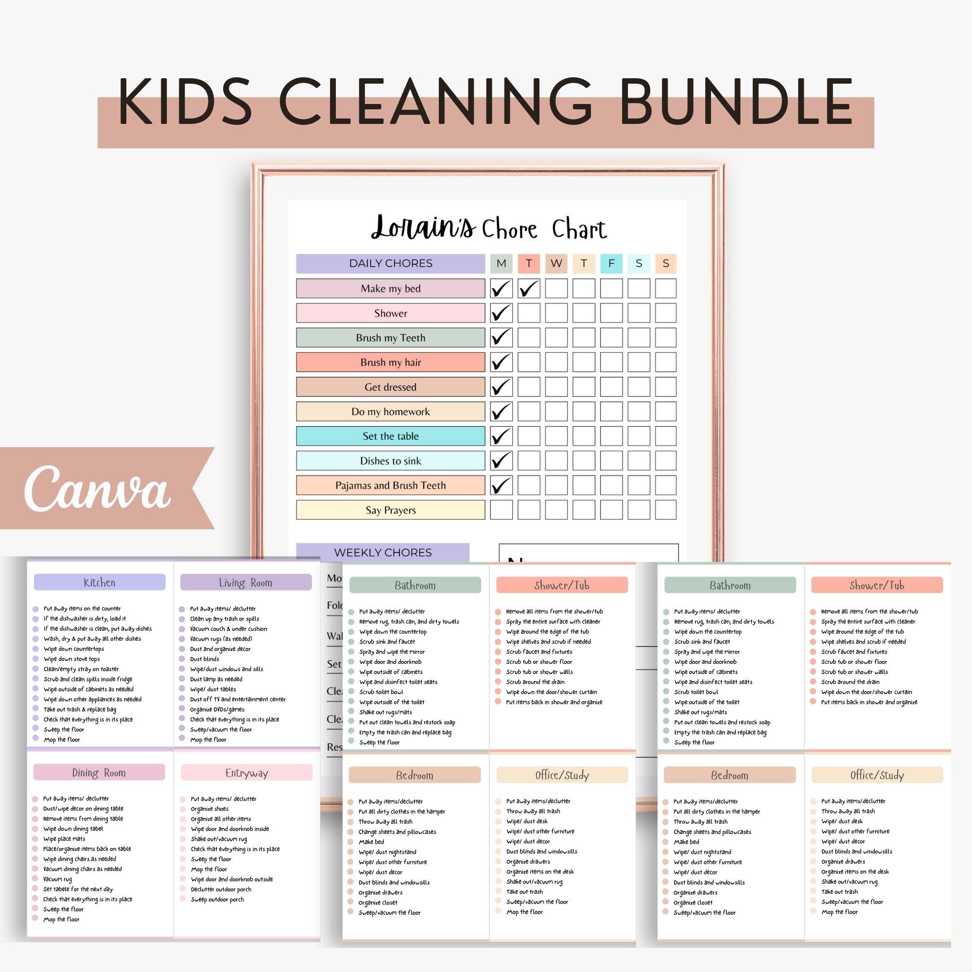 Editable Chore Chart Bundle for Kids | Cleaning Checklist | Chore Chart ...