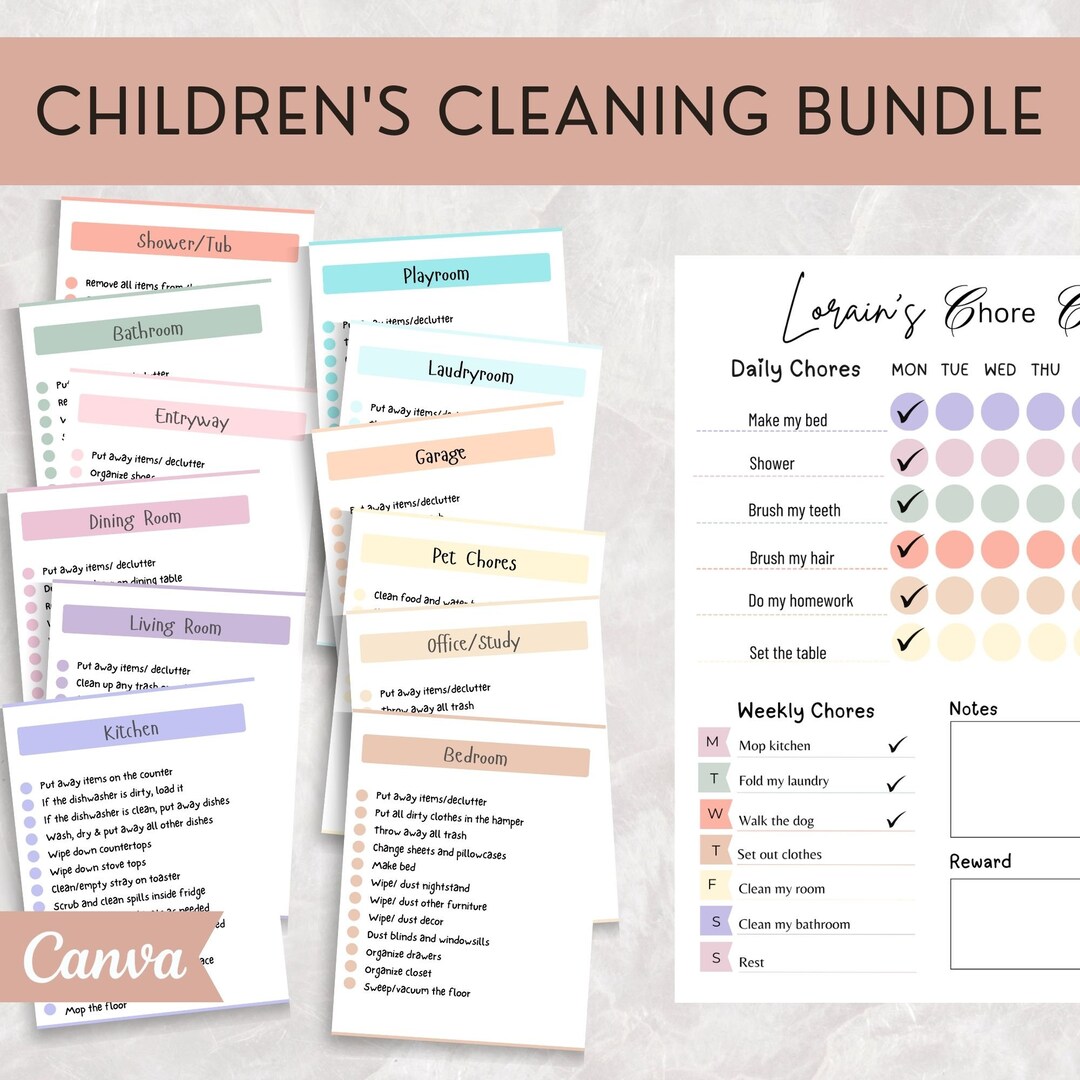Editable Chore Chart Bundle for Kids | Cleaning Checklist | Chore Chart ...
