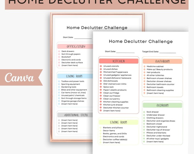 Declutter Checklist Template Editable Cleaning Schedule Declutter ...