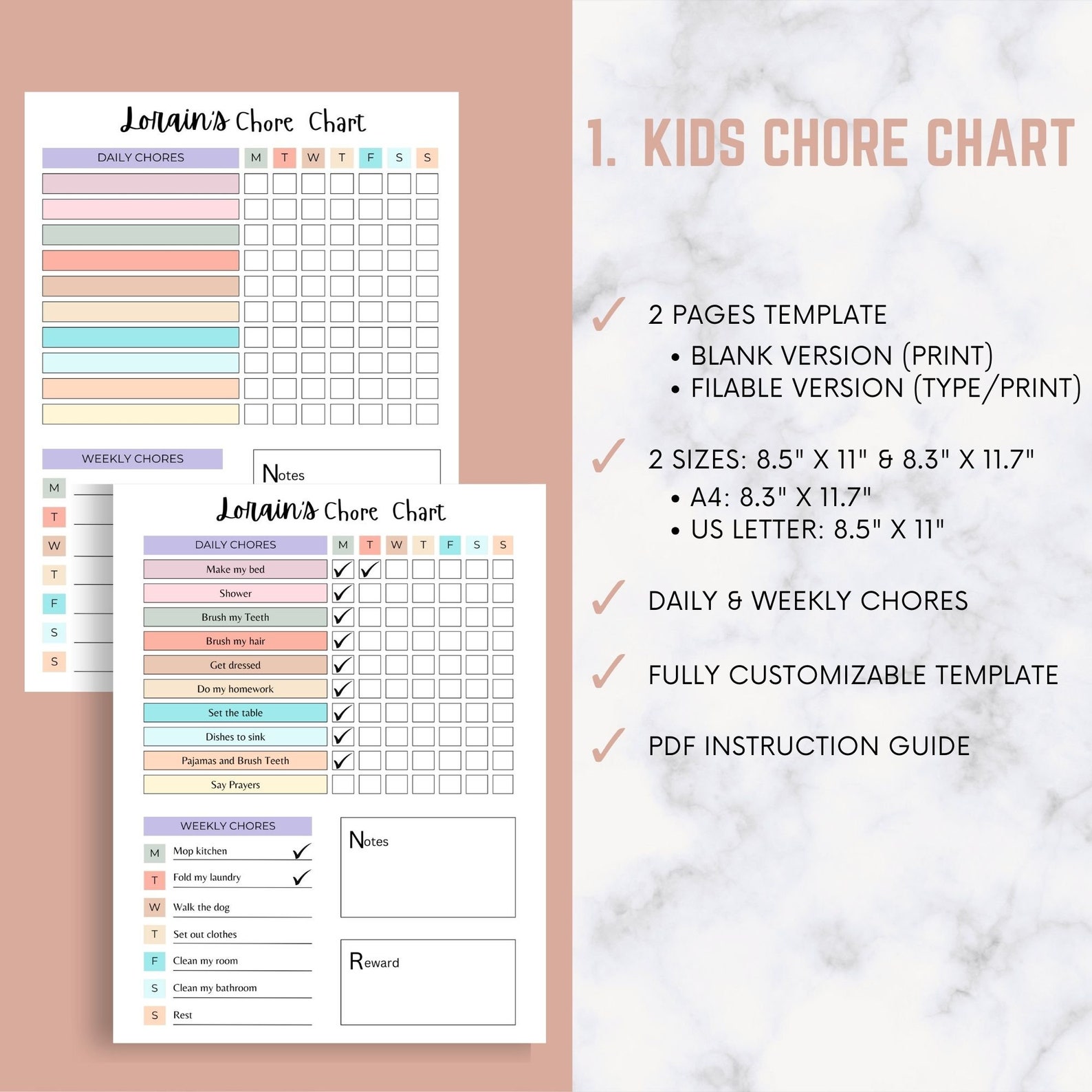 Editable Chore Chart Bundle for Kids | Cleaning Checklist | Chore Chart ...