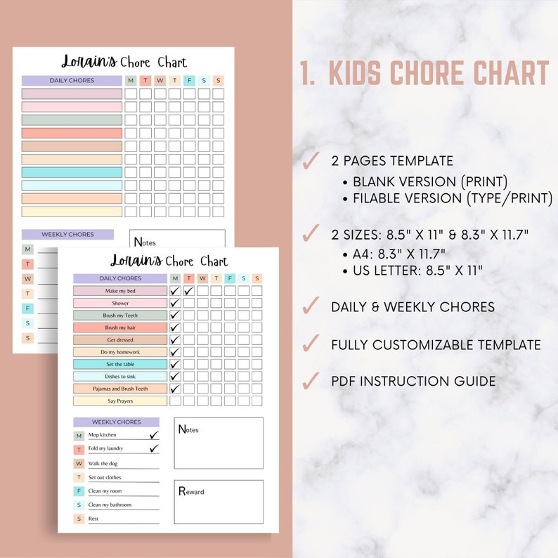 Editable Chore Chart Bundle for Kids | Cleaning Checklist | Chore Chart ...