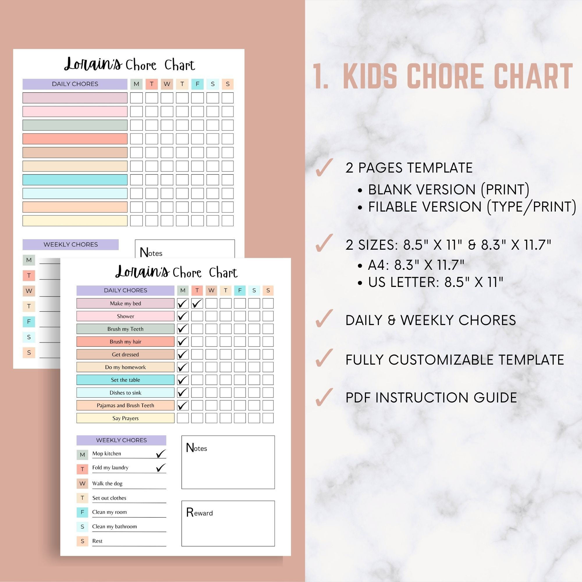 Editable Chore Chart Bundle for Kids | Cleaning Checklist | Chore Chart ...